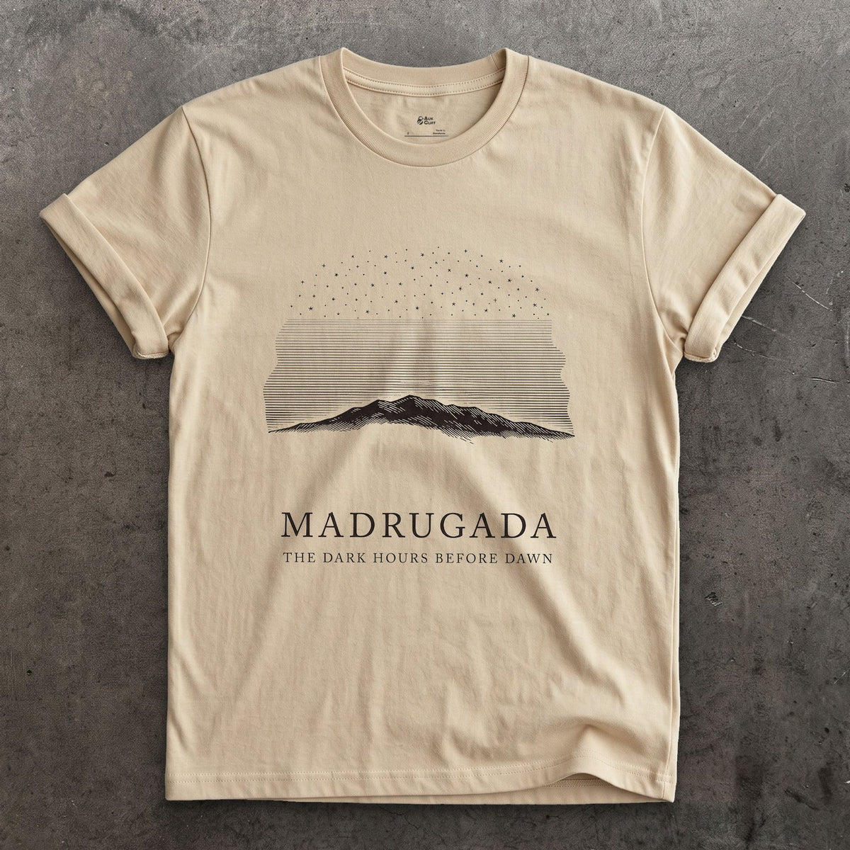 Madrugada design on a Sand Gildan Softstyle t-shirt