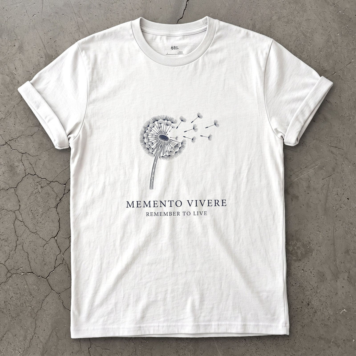 Memento Vivere, Remember to Live design on a White Gildan Softstyle t-shirt