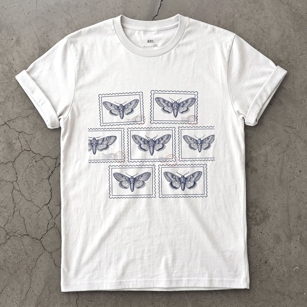 Seven Wild Moths, None of Them Named design on a White Gildan Softstyle t-shirt