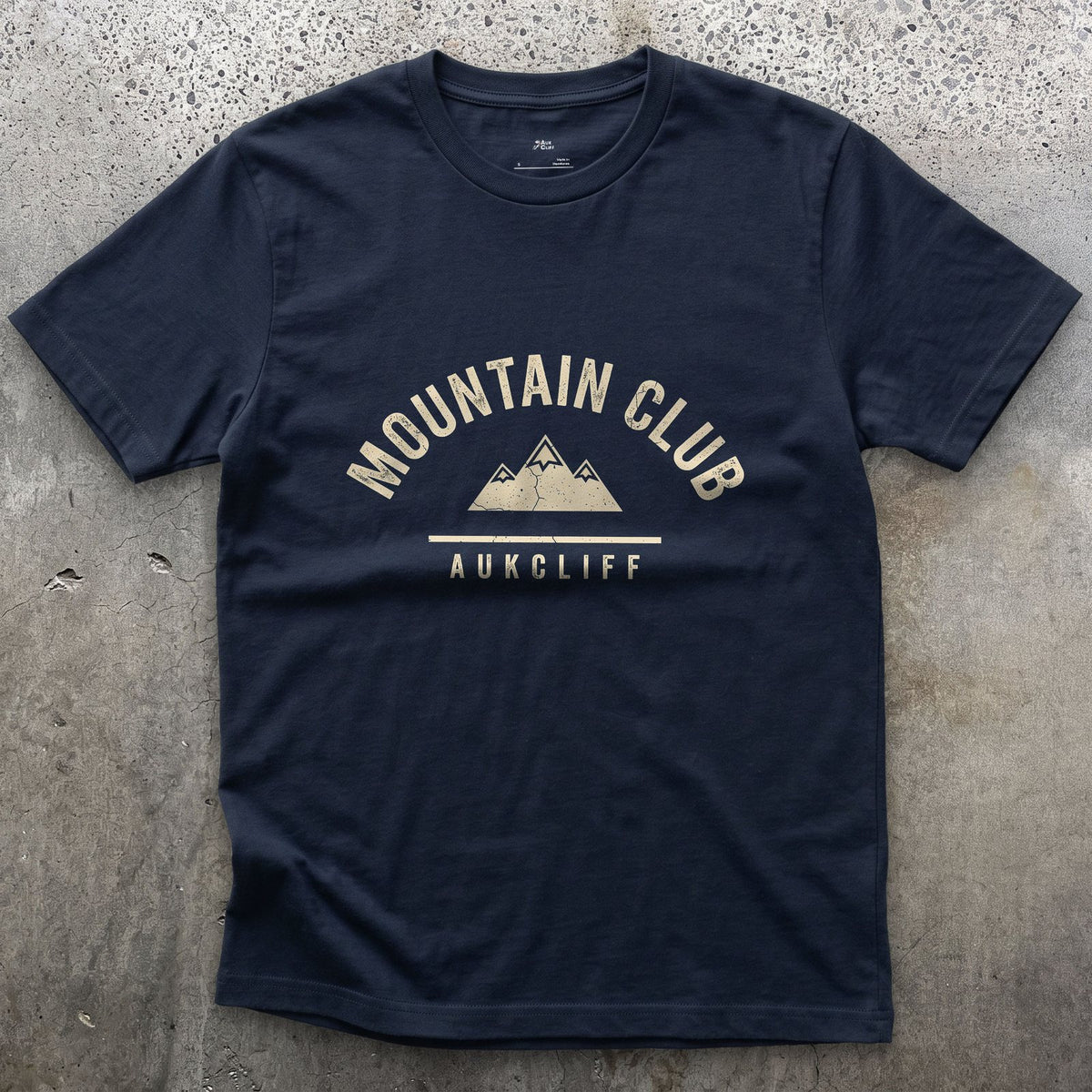 Sew It to Your Pack, Mountain Club design on a Navy Gildan Softstyle t-shirt