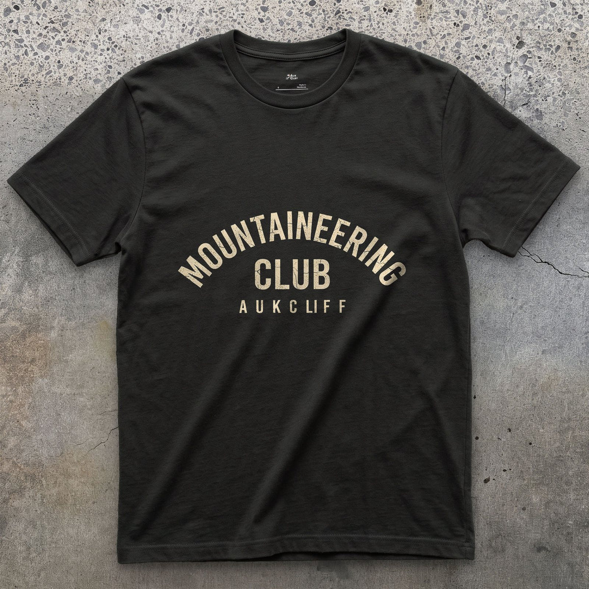 Mountaineering Club Arch design on a Black Gildan Softstyle t-shirt