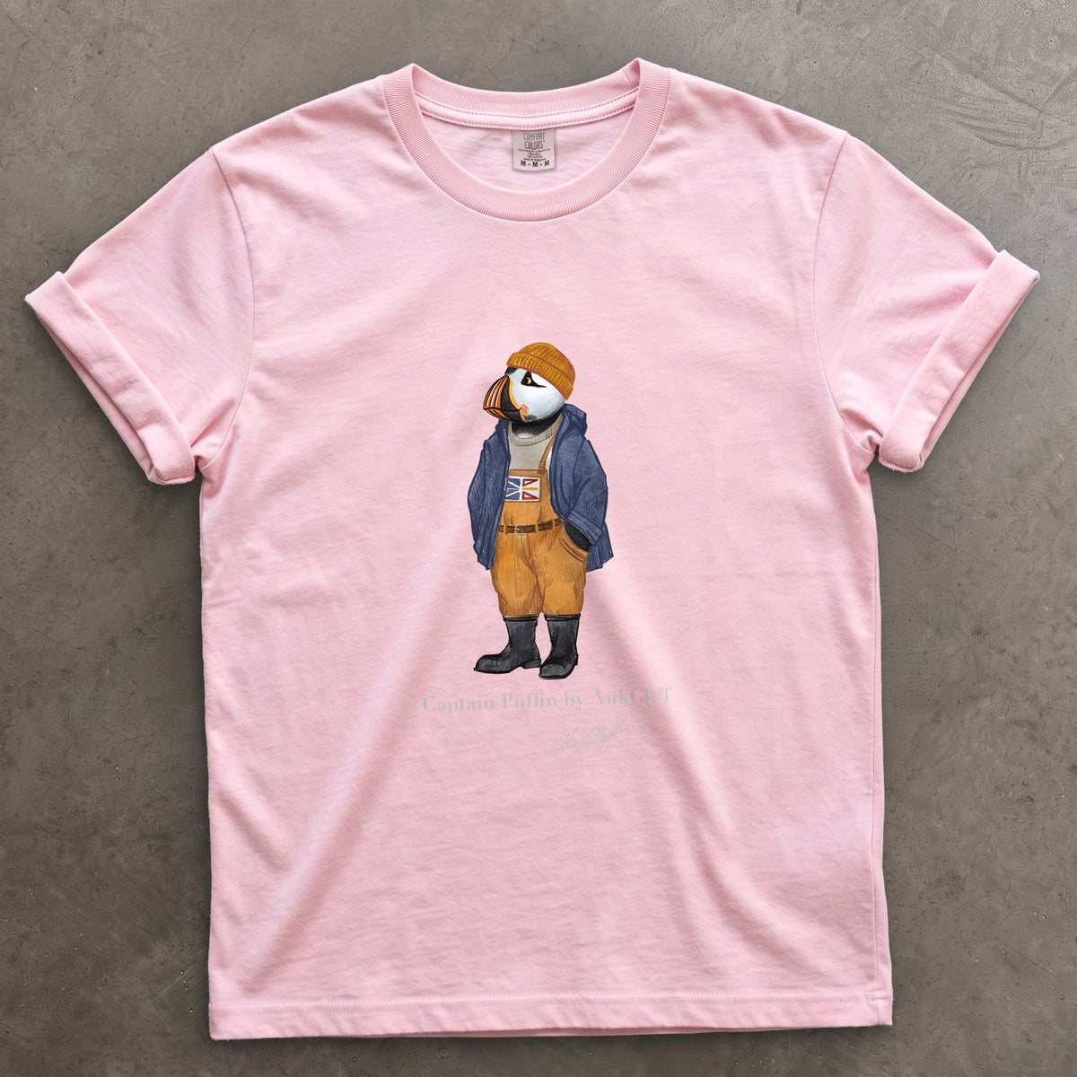 Captain Puffin Newfoundland & Labrador on a Blossom Comfort Colors t-shirt
