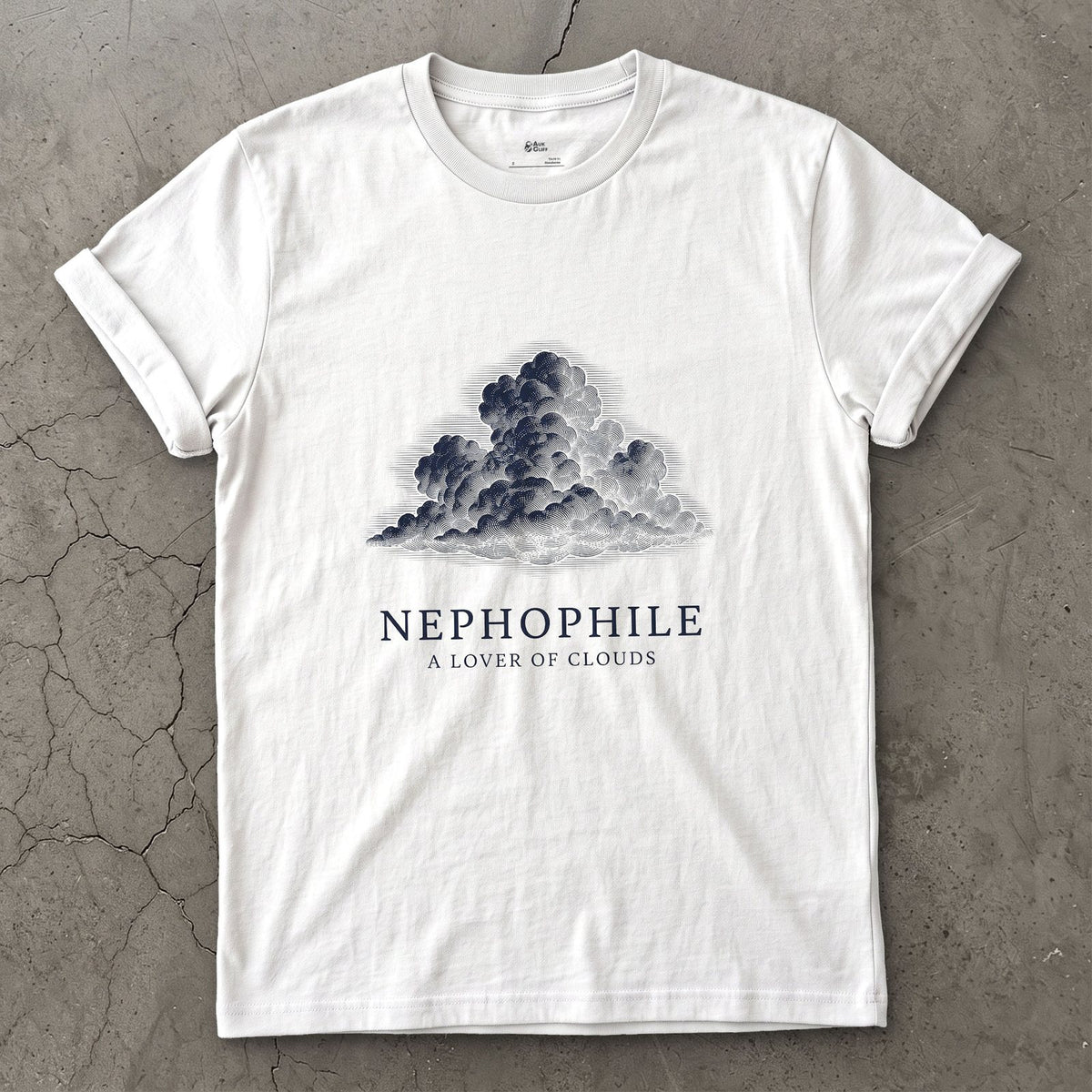Nephophile, a Lover of Clouds design on a White Gildan Softstyle t-shirt