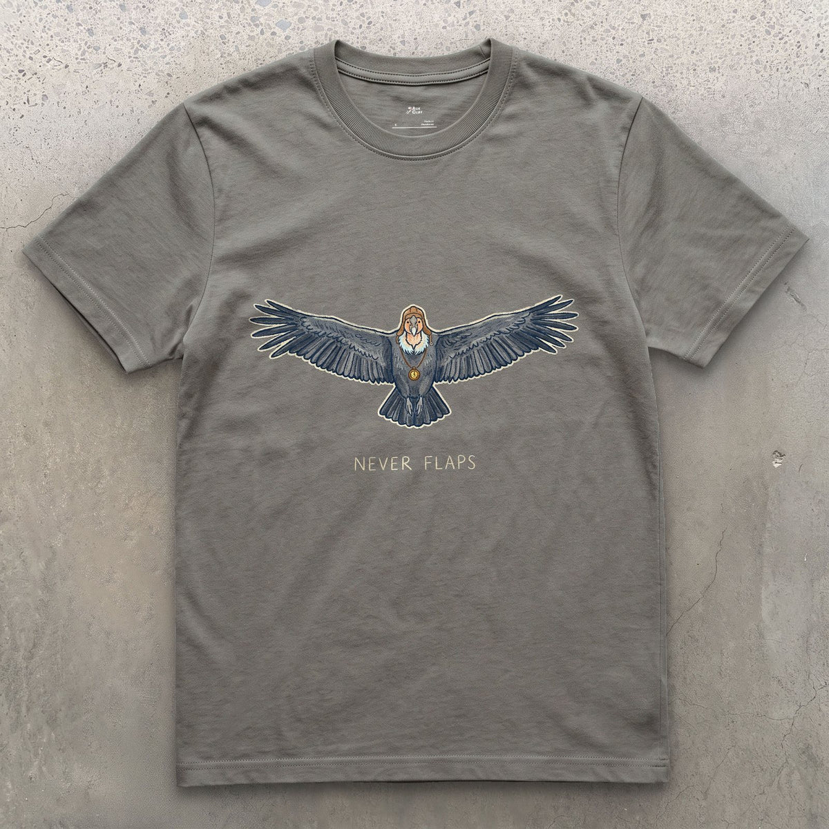 Never Flaps, High Country Condor on a Thermal design on a Charcoal Gildan Softstyle t-shirt