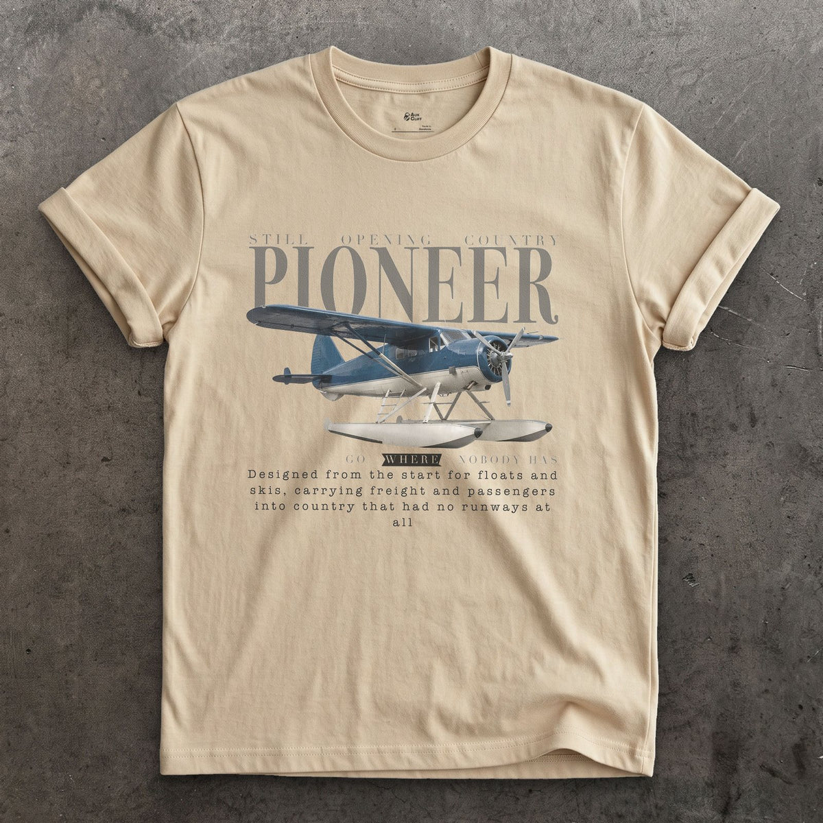Norseman Float Plane design on a Sand Gildan Softstyle t-shirt
