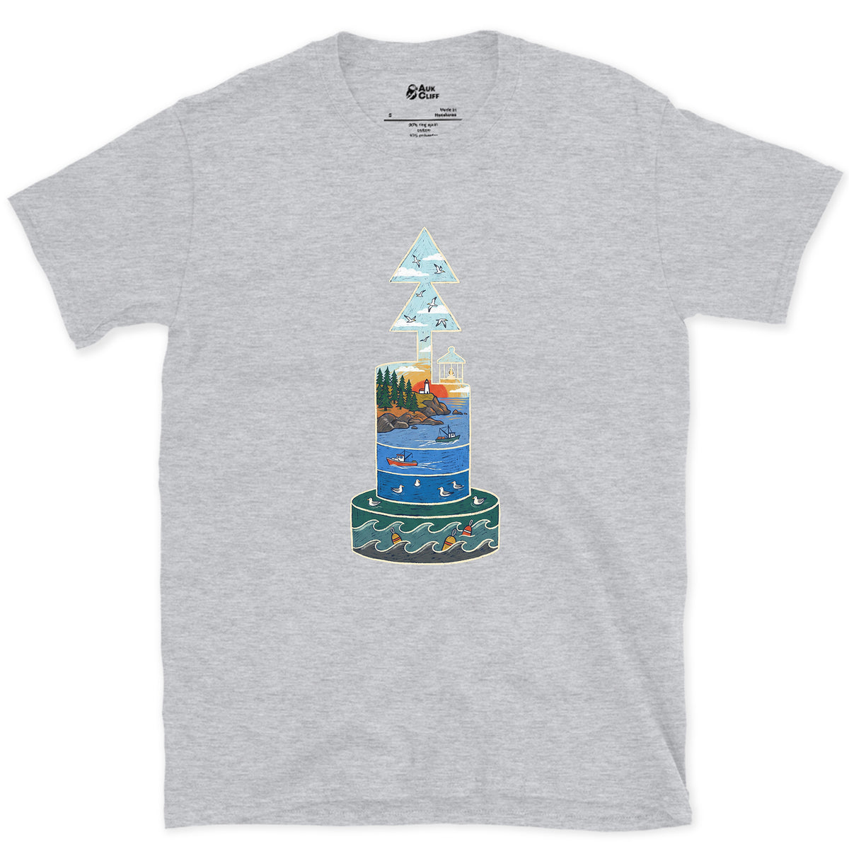 North Cardinal Buoy, First Light design on a Sport Grey Gildan Softstyle t-shirt