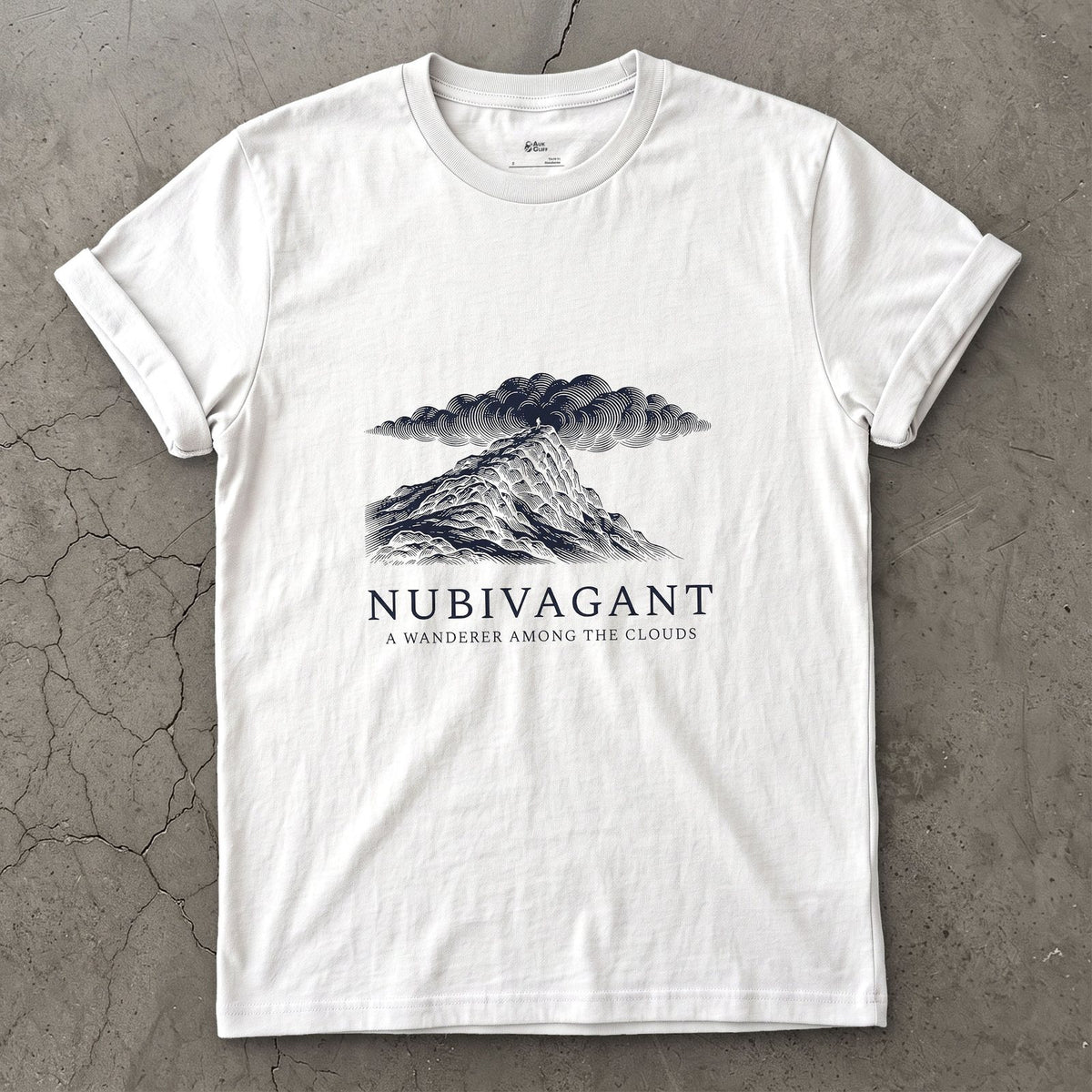 Nubivagant, a Wanderer Among the Clouds design on a White Gildan Softstyle t-shirt