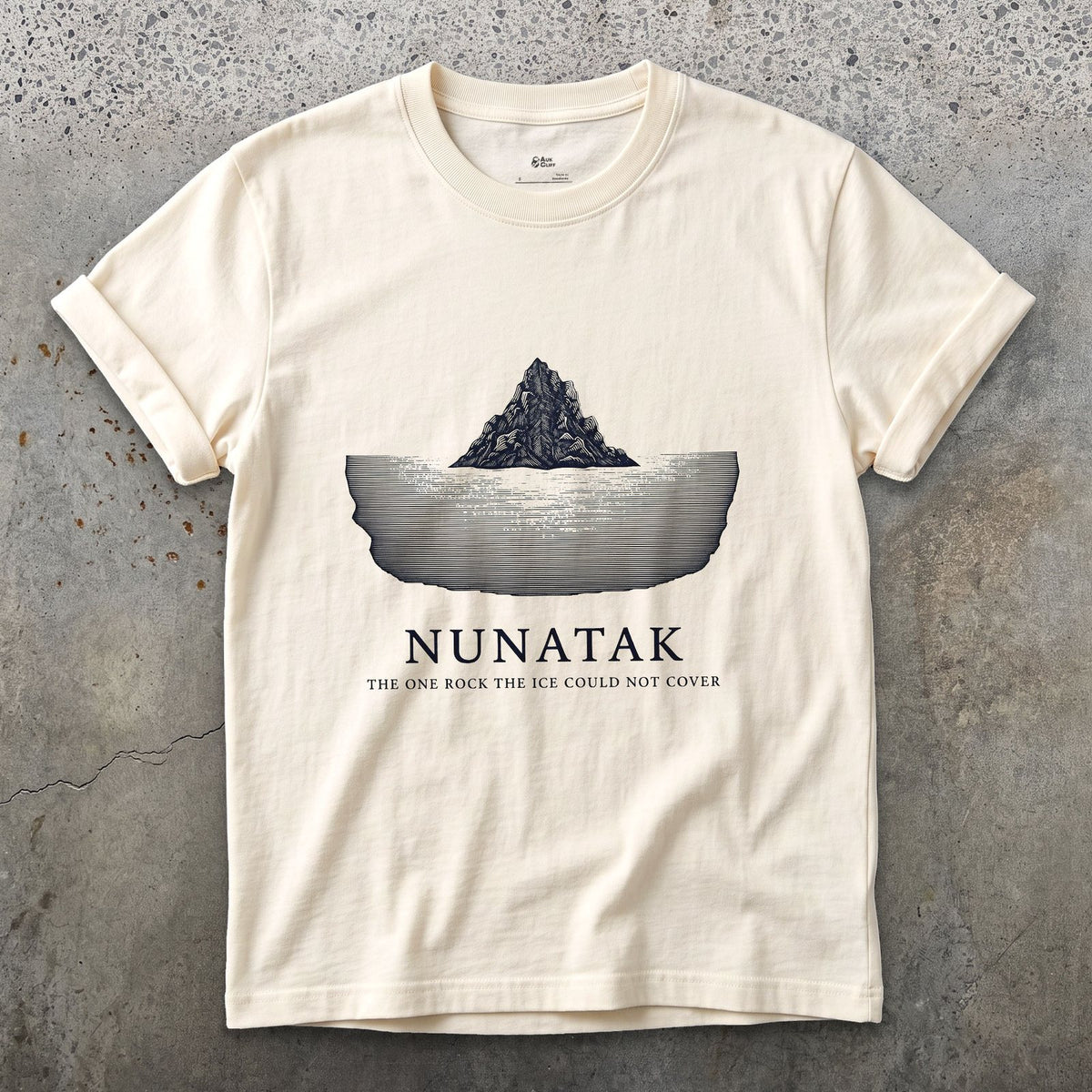 Nunatak, the One Rock the Ice Could Not Cover design on a Natural Gildan Softstyle t-shirt