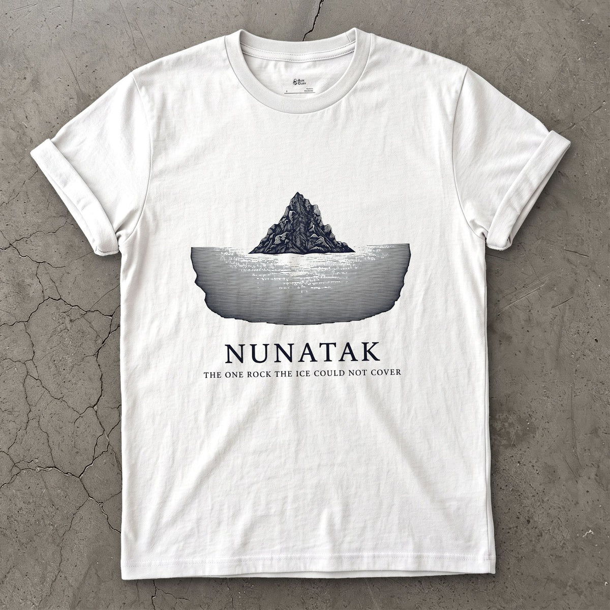 Nunatak, the One Rock the Ice Could Not Cover design on a White Gildan Softstyle t-shirt