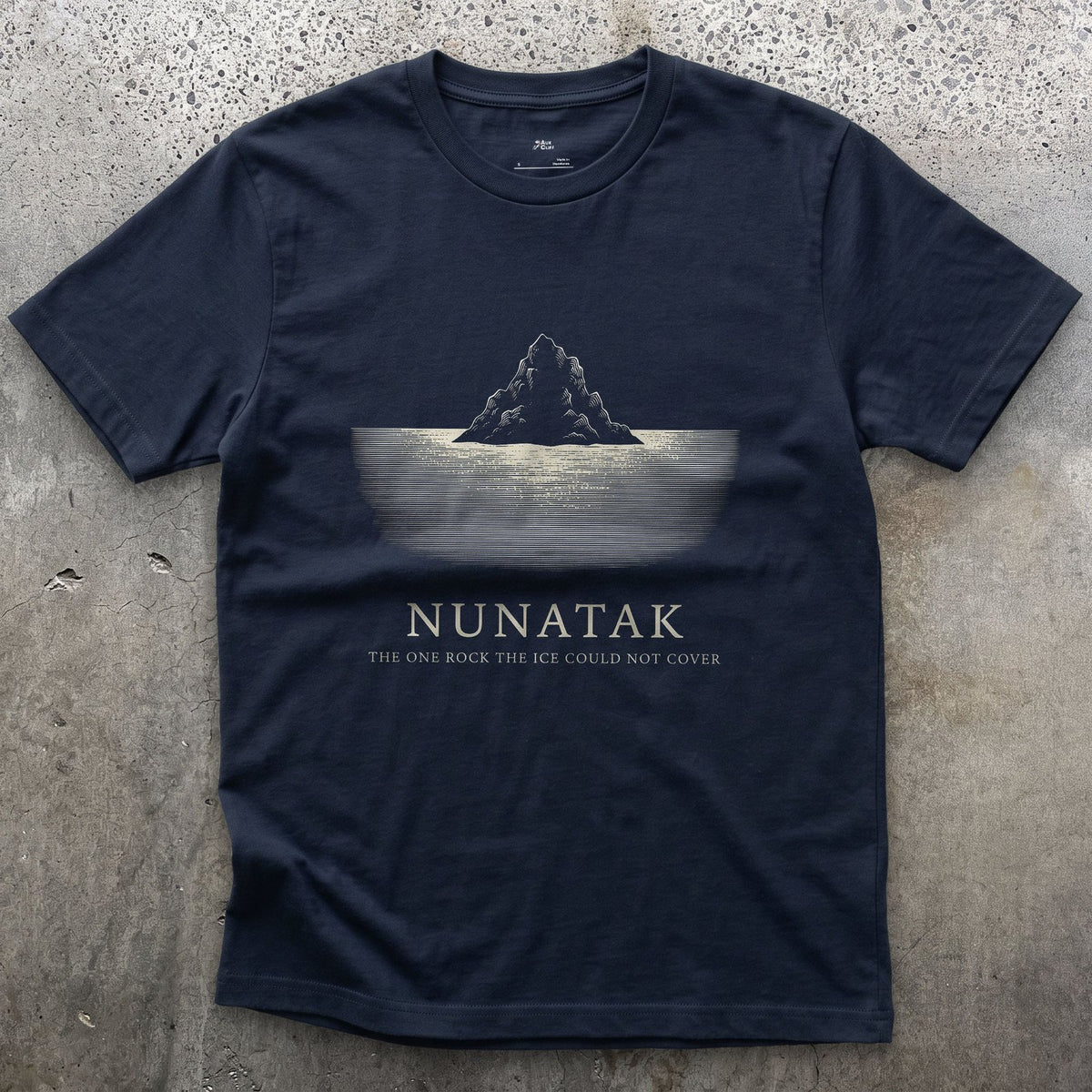 Nunatak, the One Rock the Ice Could Not Cover design on a Navy Gildan Softstyle t-shirt