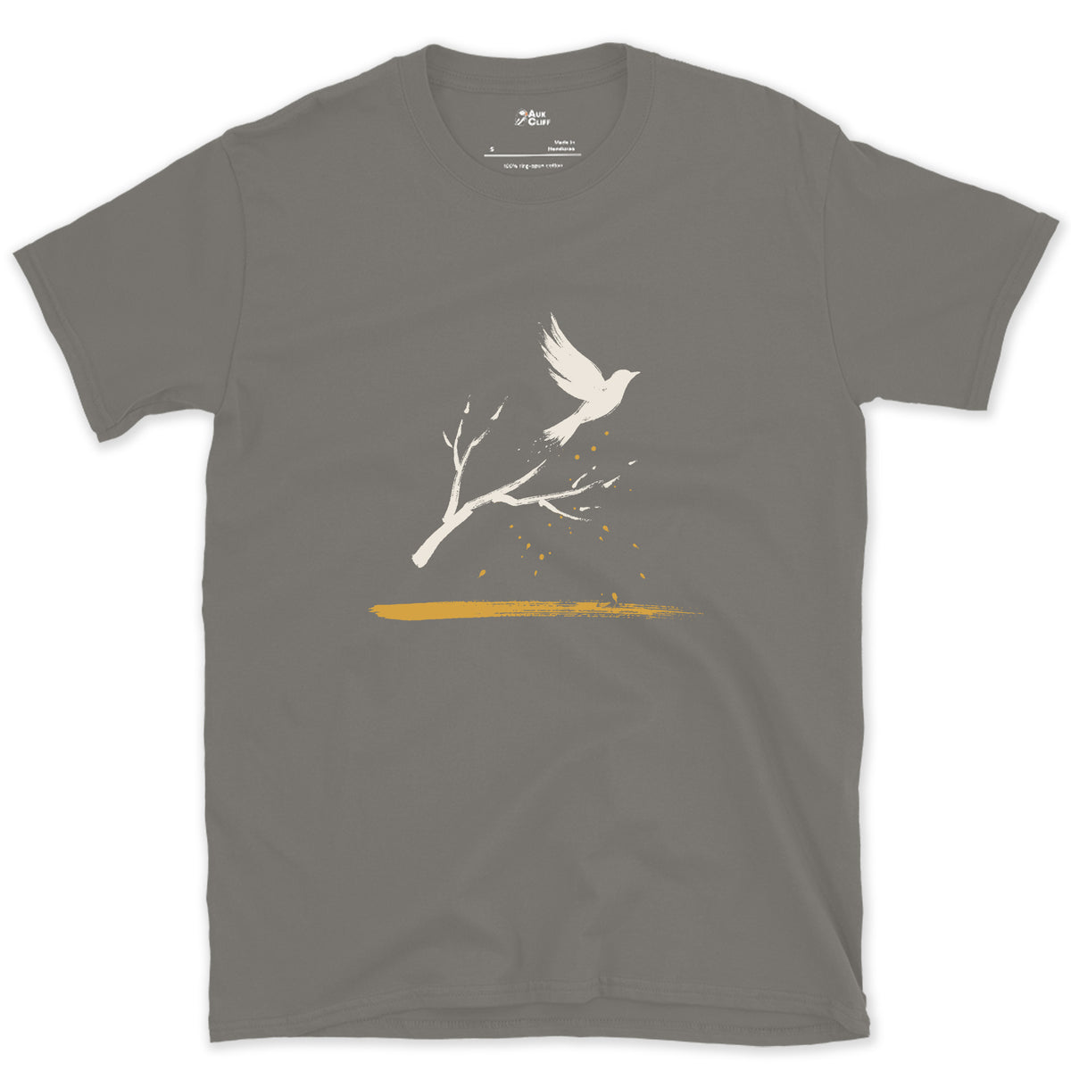 Off the Branch design on a Charcoal Gildan Softstyle t-shirt