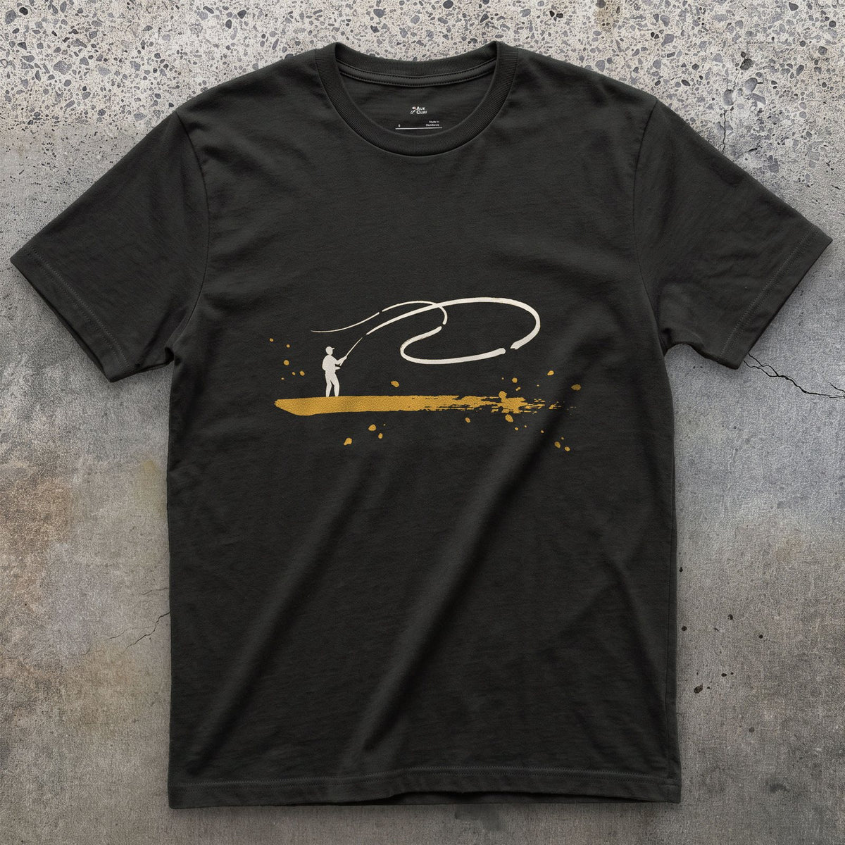 One Loop of Line design on a Black Gildan Softstyle t-shirt