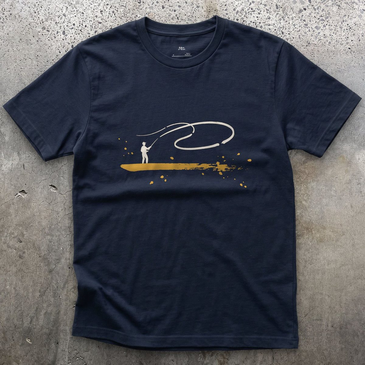 One Loop of Line design on a Navy Gildan Softstyle t-shirt