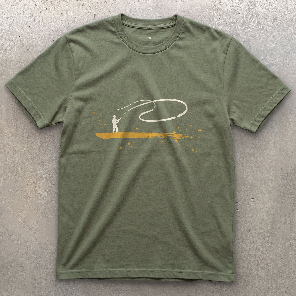 One Loop of Line design on a Military Green Gildan Softstyle t-shirt