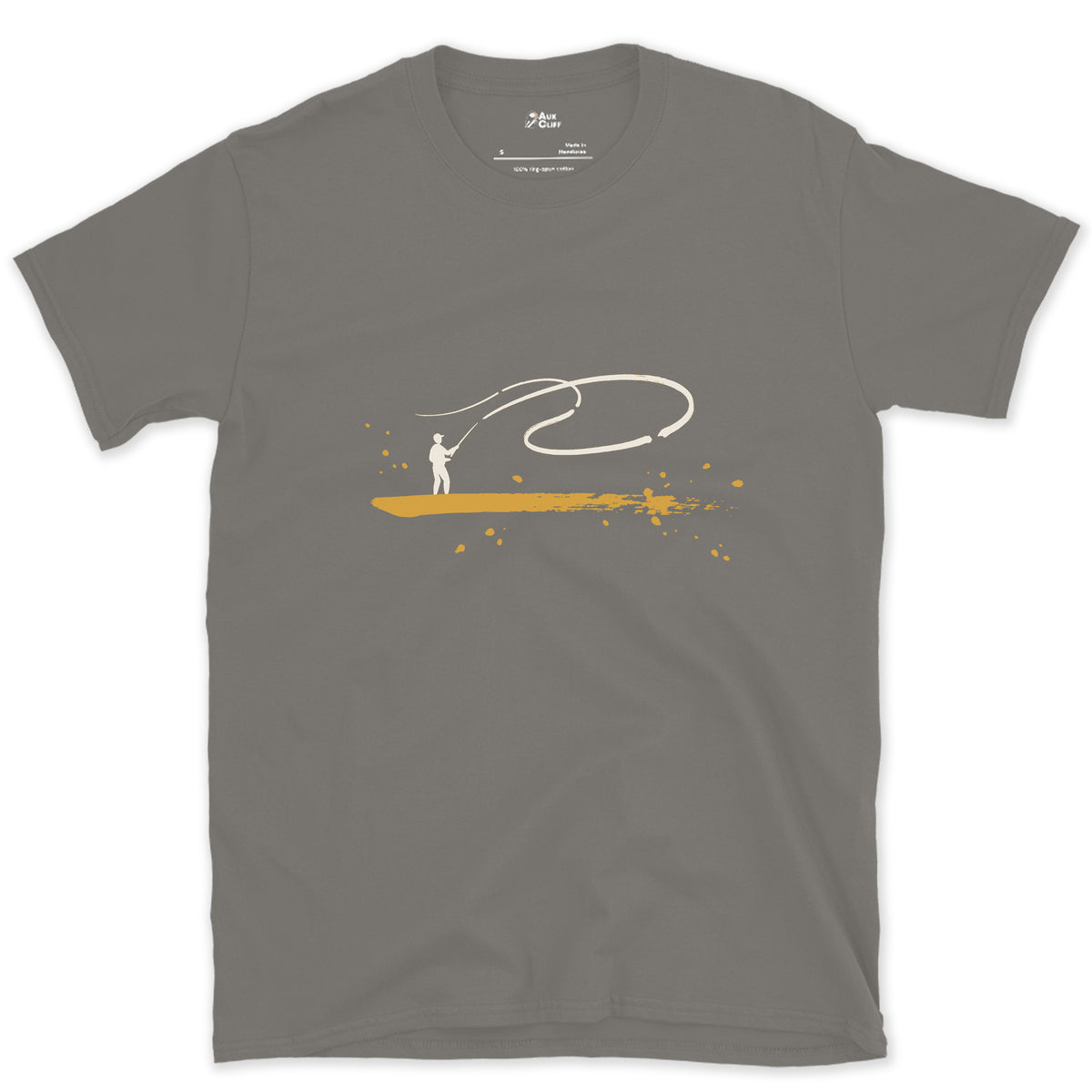One Loop of Line design on a Charcoal Gildan Softstyle t-shirt