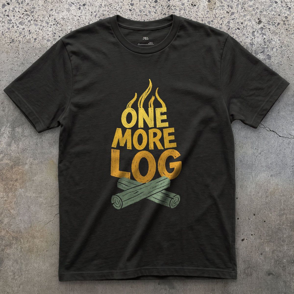 One More Log for the Camp Fire design on a Black Gildan Softstyle t-shirt