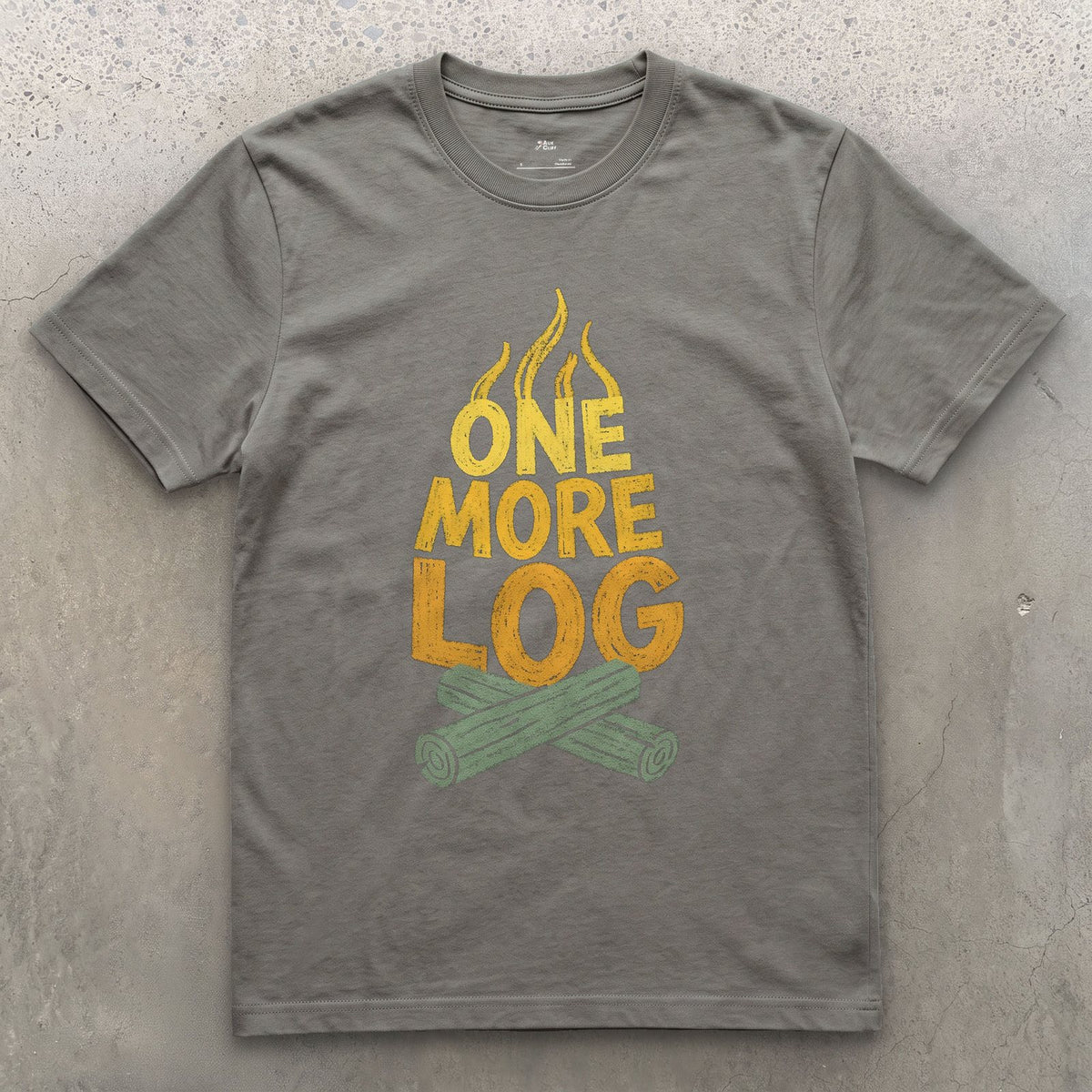 One More Log for the Camp Fire design on a Charcoal Gildan Softstyle t-shirt