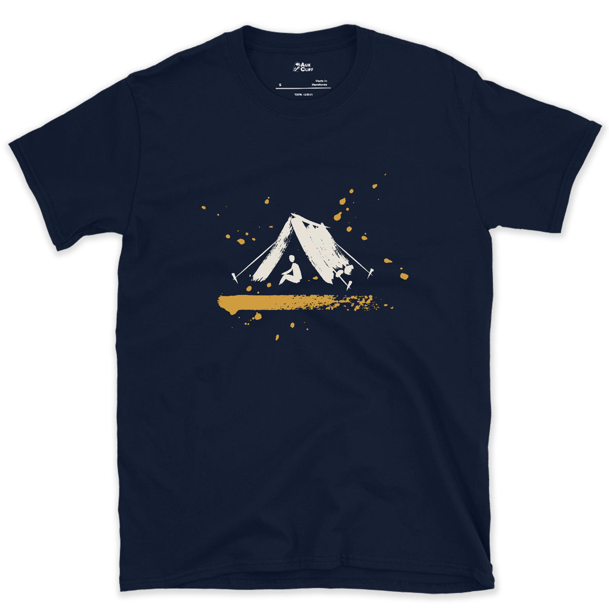 One Tent, One Night design on a Navy Gildan Softstyle t-shirt