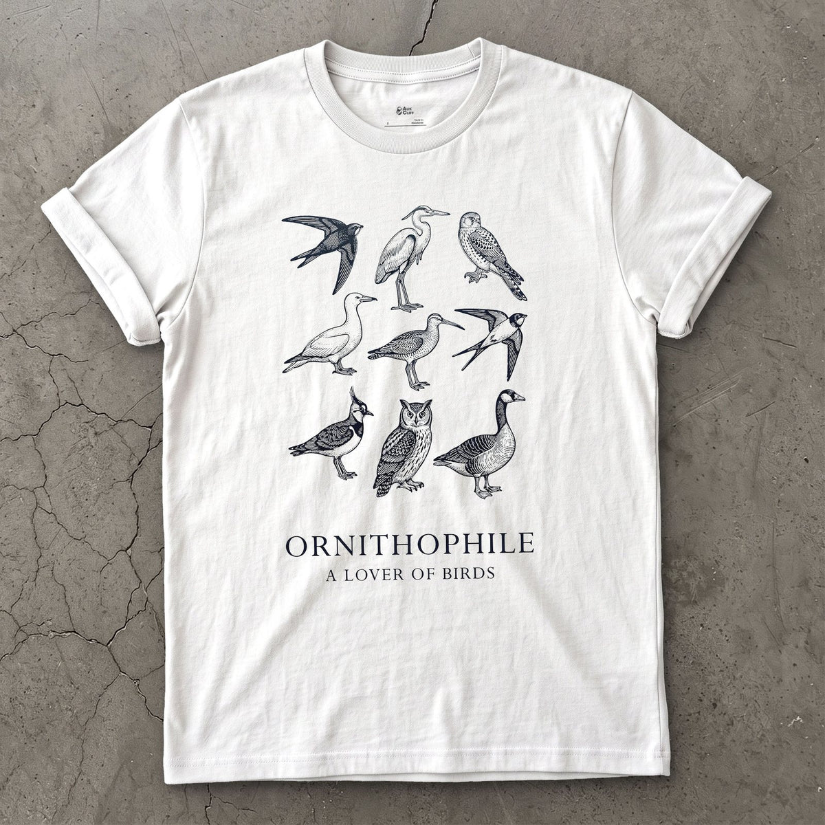 Ornithophile, a Lover of Birds design on a White Gildan Softstyle t-shirt