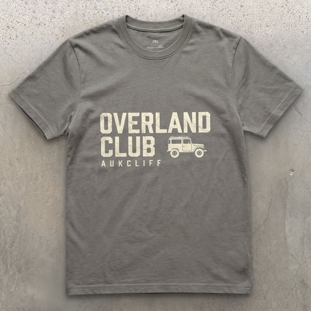 Overland Club Flush Left for a Corner design on a Charcoal Gildan Softstyle t-shirt