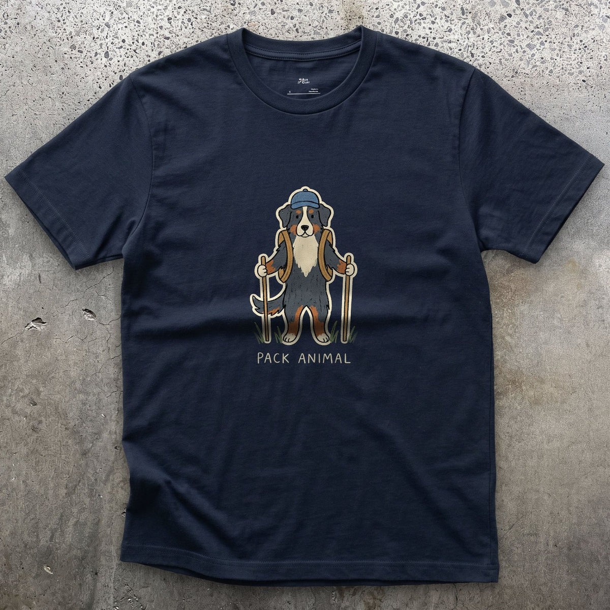 The Pack's Pack Animal, Bernese design on a Navy Gildan Softstyle t-shirt