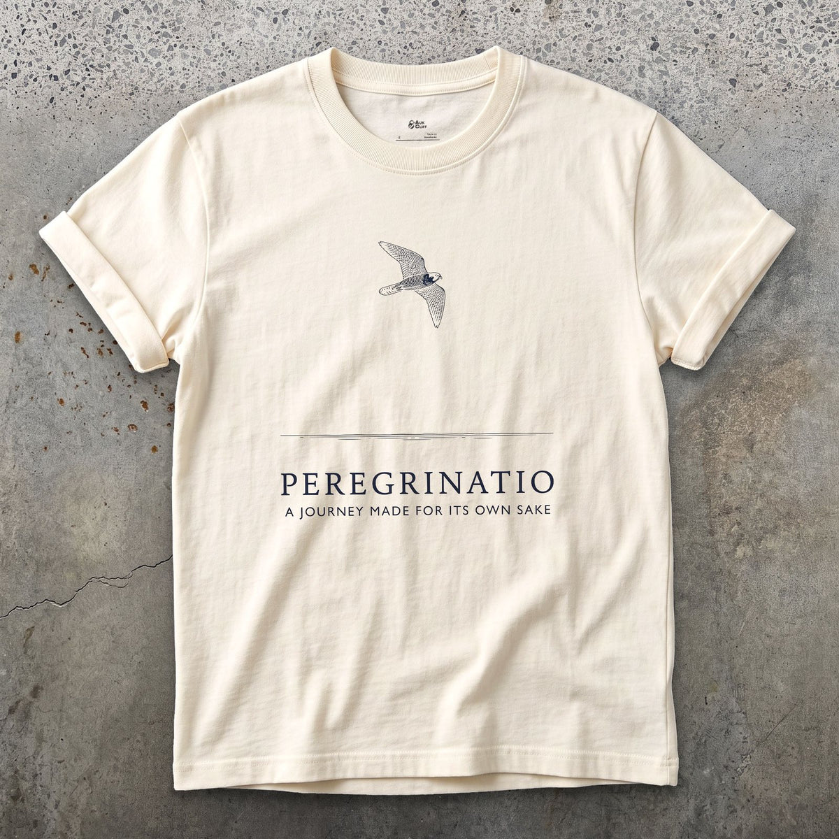 Peregrinatio, a Journey Made for Its Own Sake design on a Natural Gildan Softstyle t-shirt