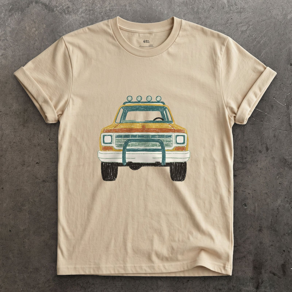 Lights and Bull Bar Facing You Down design on a Sand Gildan Softstyle t-shirt