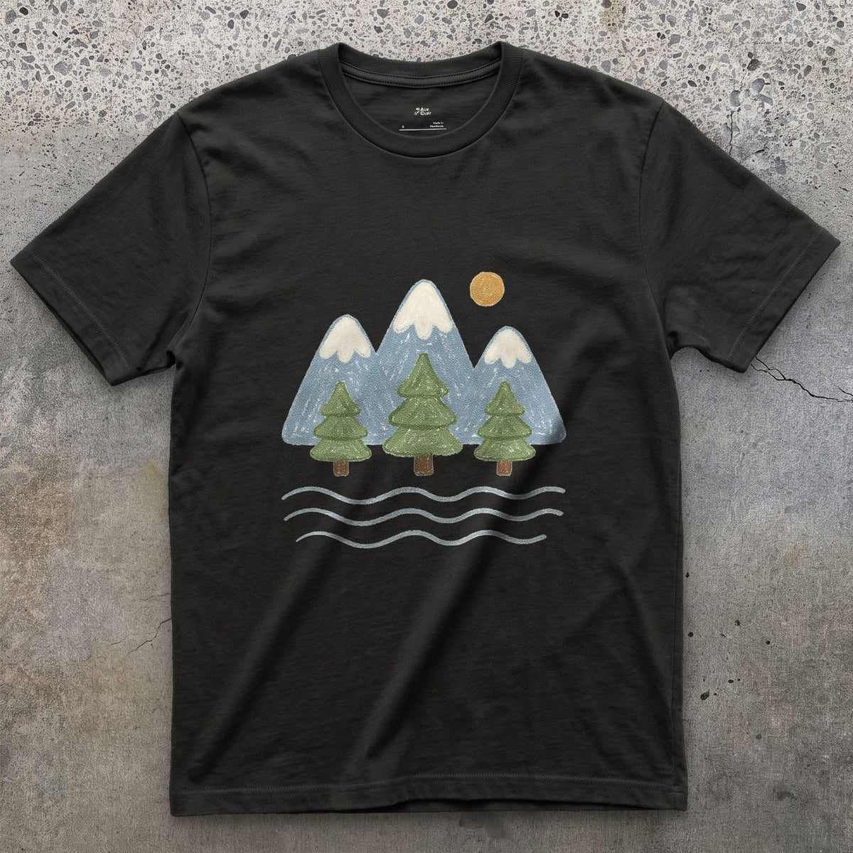 Water Under the Snowline, Light design on a Black Gildan Softstyle t-shirt