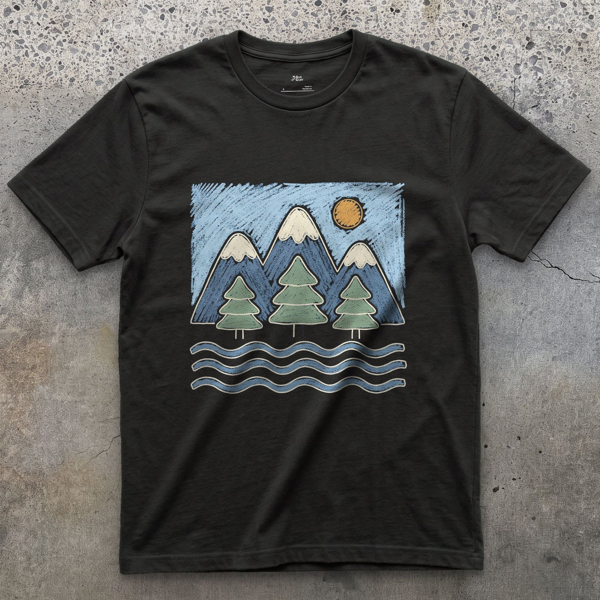 Water Under the Snowline, Dark design on a Black Gildan Softstyle t-shirt