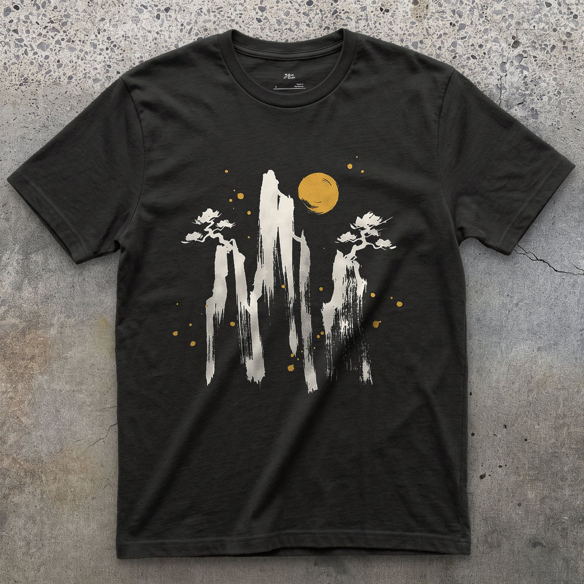 Pines on the Peaks design on a Black Gildan Softstyle t-shirt