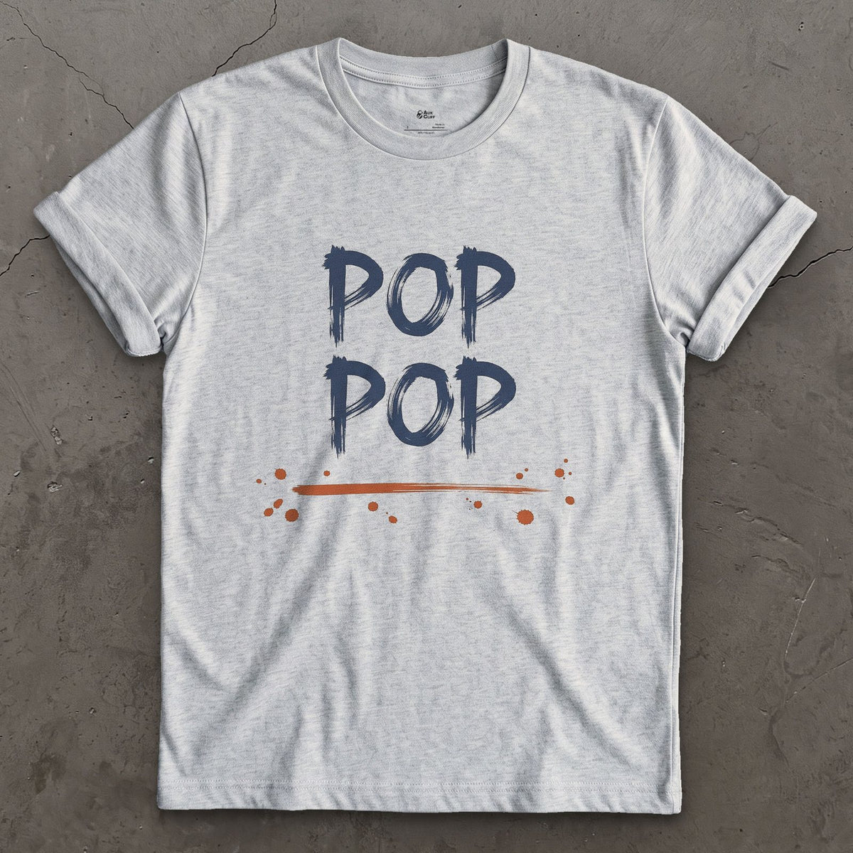 Pop Pop design on a Sport Grey Gildan Softstyle t-shirt