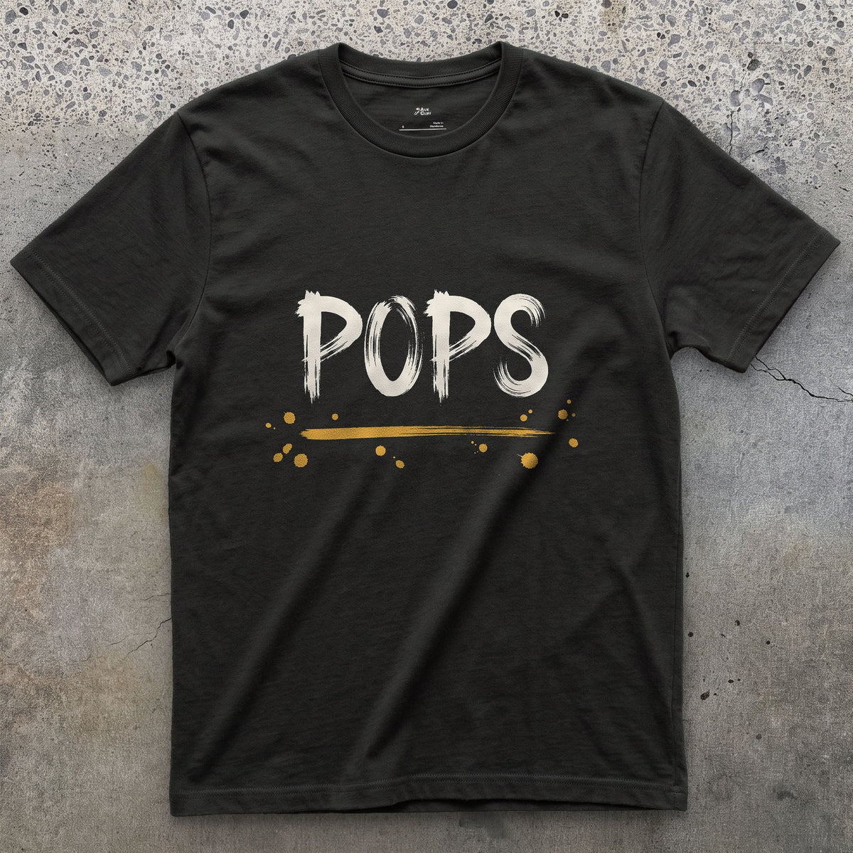 Pops design on a Black Gildan Softstyle t-shirt