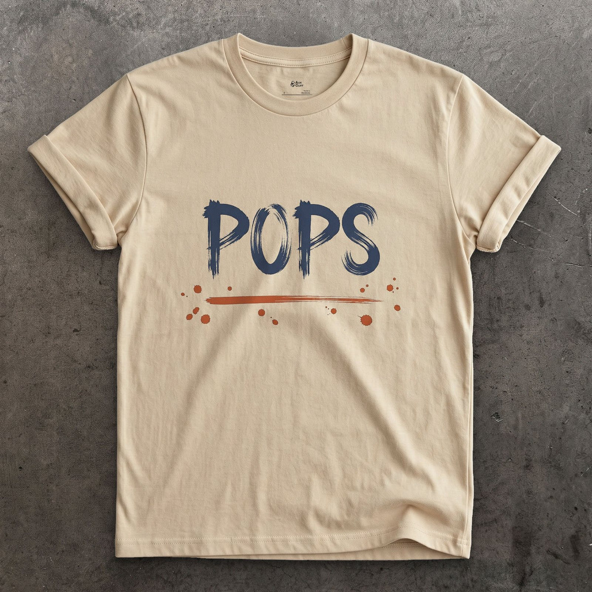Pops design on a Sand Gildan Softstyle t-shirt