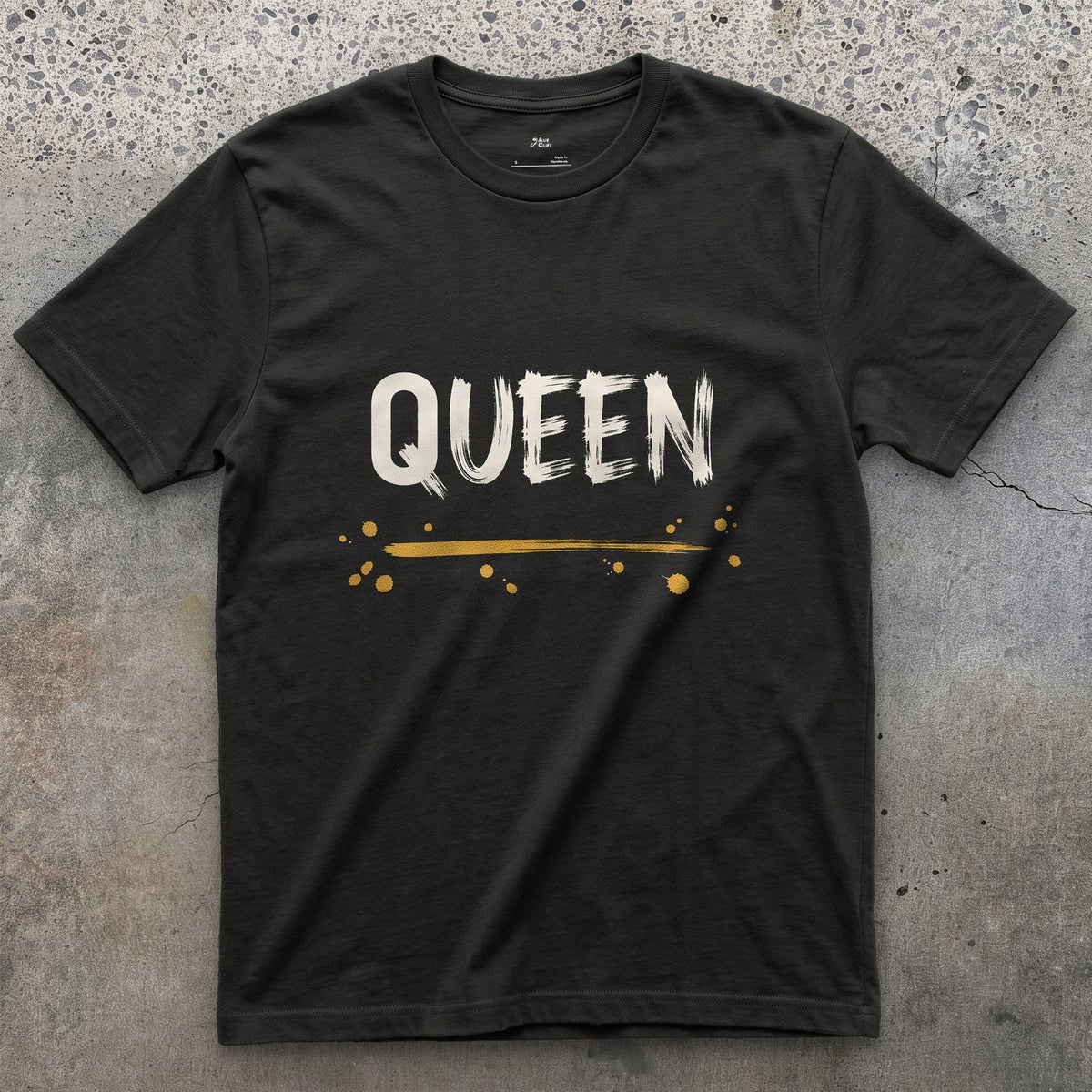 Queen design on a Black Gildan Softstyle t-shirt