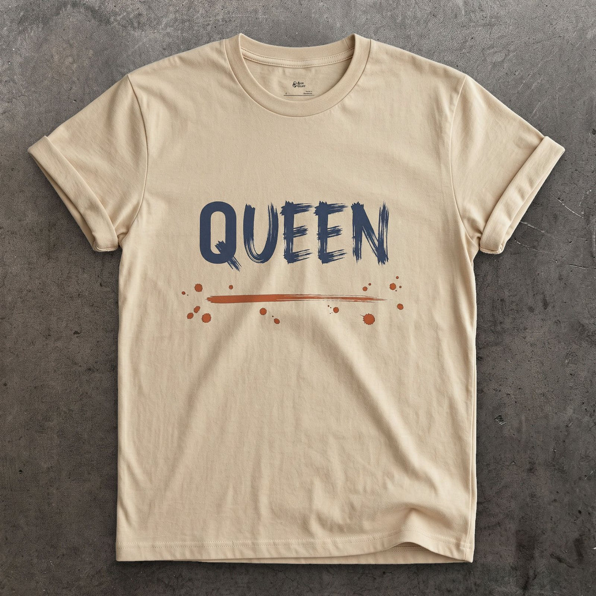Queen design on a Sand Gildan Softstyle t-shirt