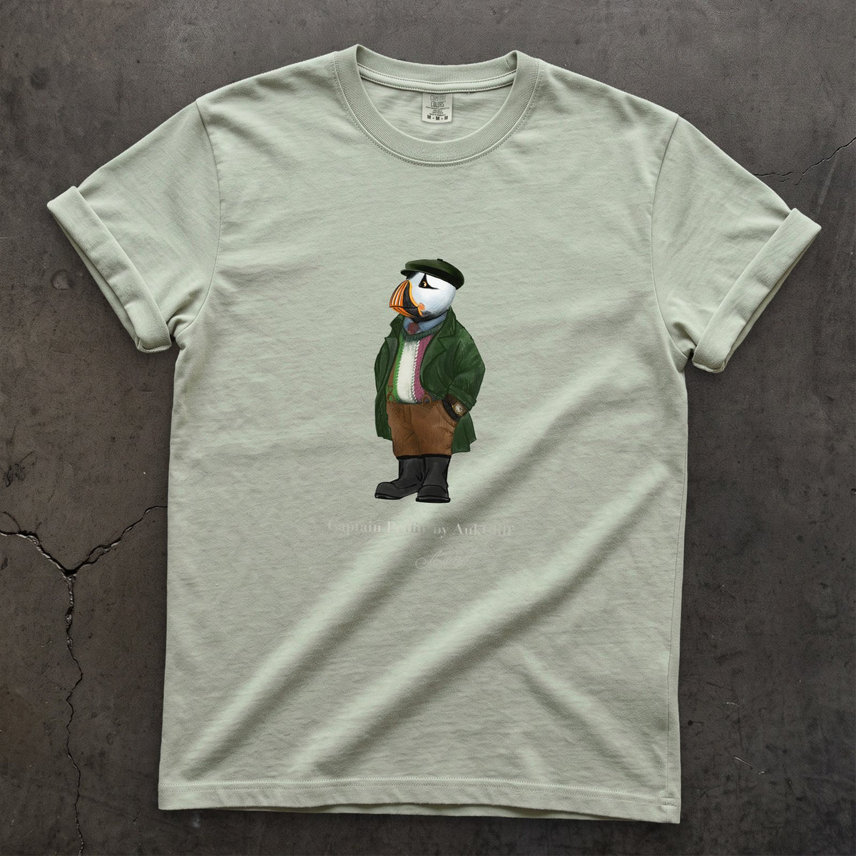 Captain Puffin Republic of Newfoundland on a Bay Comfort Colors t-shirt