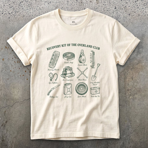 Twelve Overland Recovery Tools for the Day You Get Stuck design on a Natural Gildan Softstyle t-shirt