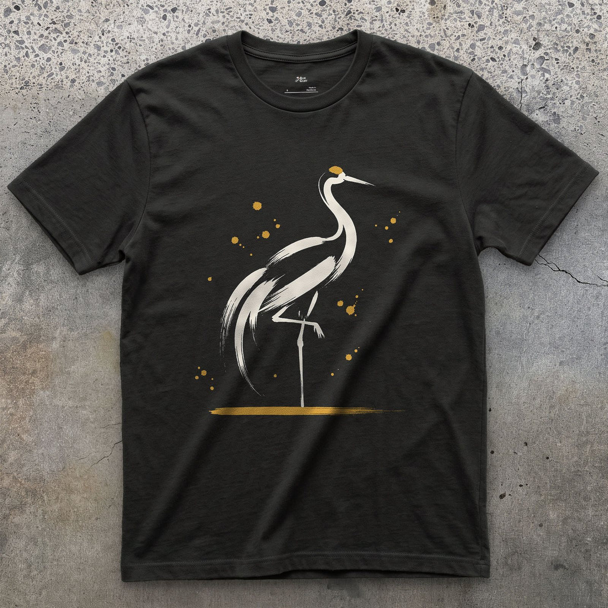 Red-Crowned Crane design on a Black Gildan Softstyle t-shirt