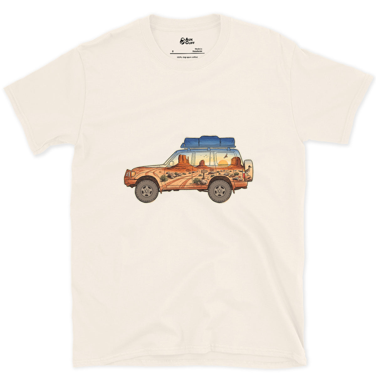 Red Rock Track, Four Wheel Drive design on a Natural Gildan Softstyle t-shirt