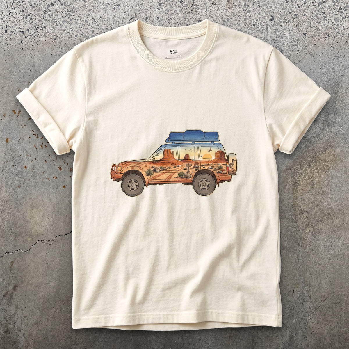 Red Rock Track, Four Wheel Drive design on a Natural Gildan Softstyle t-shirt