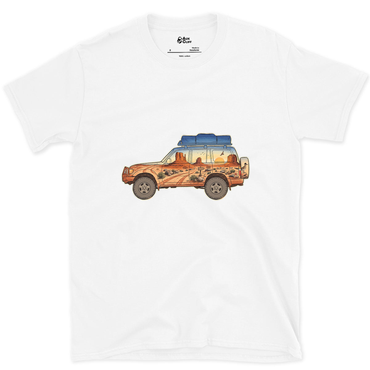 Red Rock Track, Four Wheel Drive design on a White Gildan Softstyle t-shirt