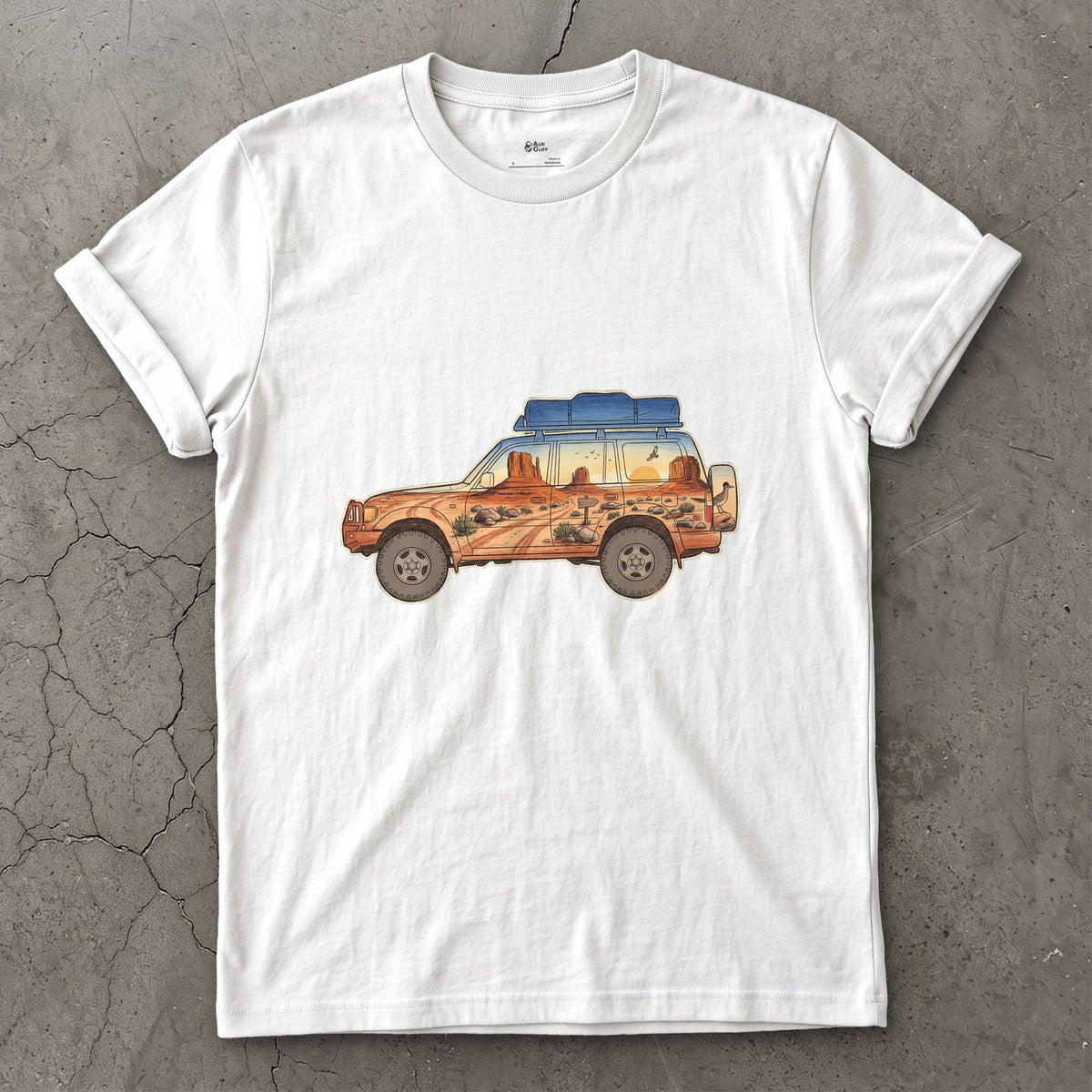 Red Rock Track, Four Wheel Drive design on a White Gildan Softstyle t-shirt