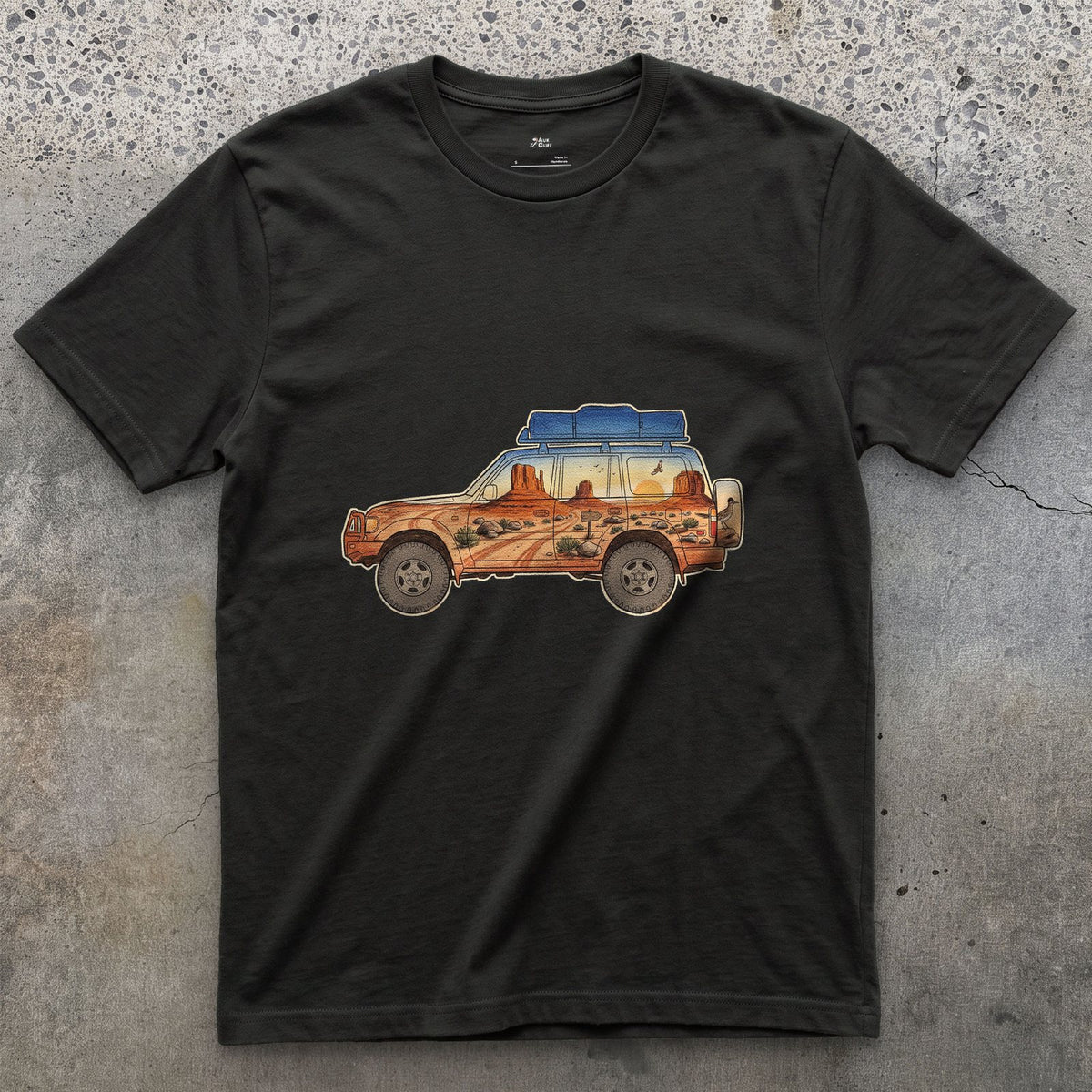 Red Rock Track, Four Wheel Drive design on a Black Gildan Softstyle t-shirt