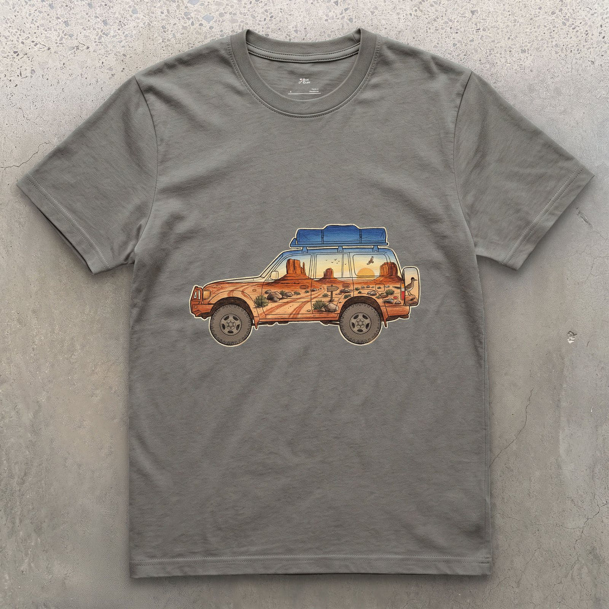 Red Rock Track, Four Wheel Drive design on a Charcoal Gildan Softstyle t-shirt