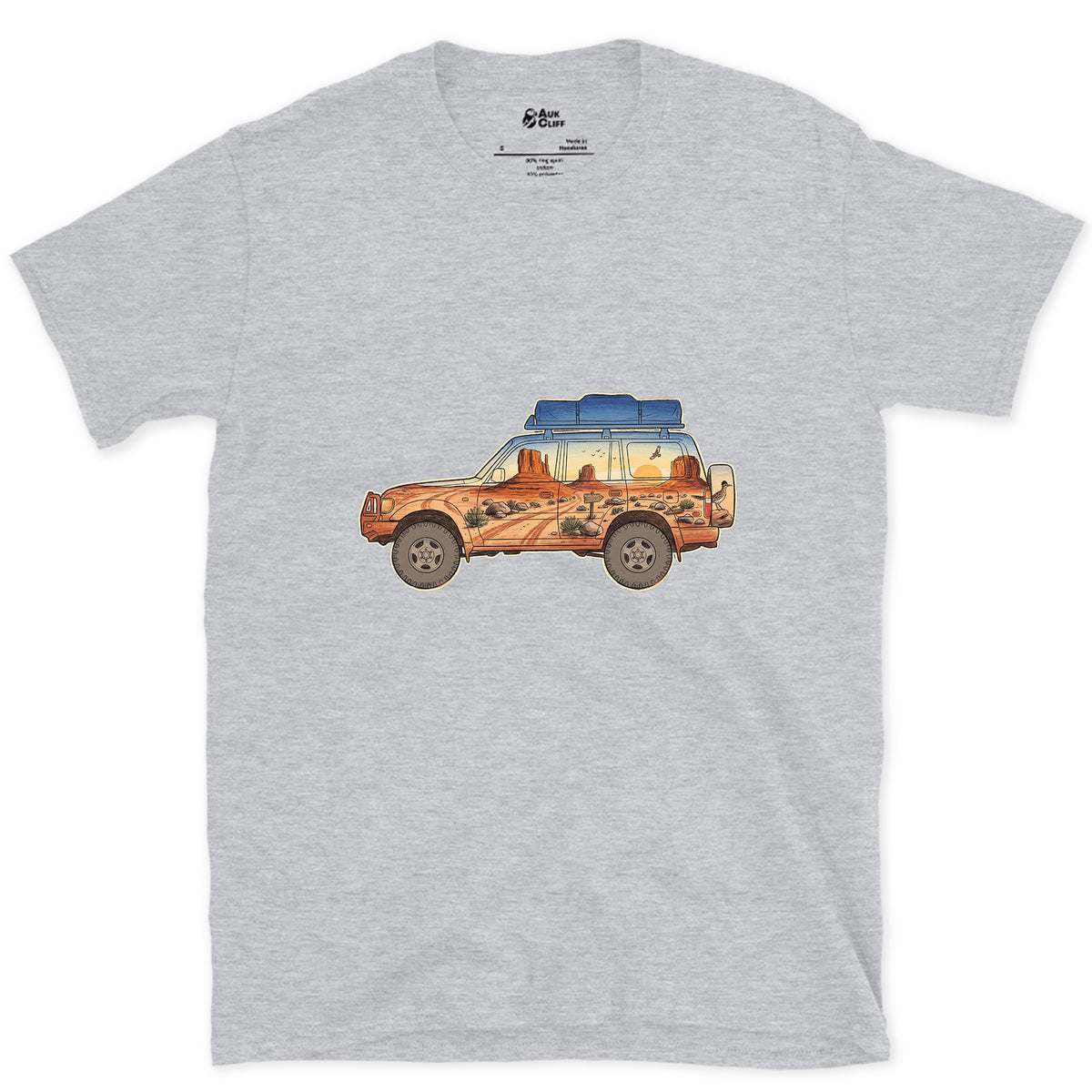 Red Rock Track, Four Wheel Drive design on a Sport Grey Gildan Softstyle t-shirt