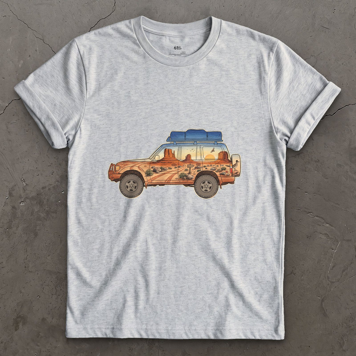 Red Rock Track, Four Wheel Drive design on a Sport Grey Gildan Softstyle t-shirt
