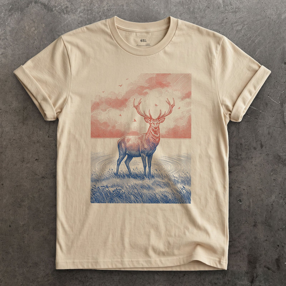 Deer Antlers Against the Last Light design on a Sand Gildan Softstyle t-shirt