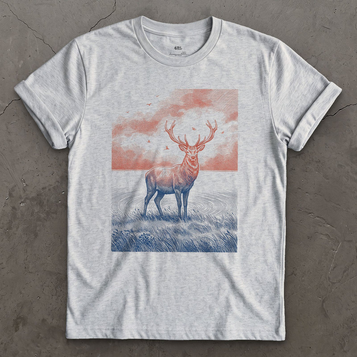Deer Antlers Against the Last Light design on a Sport Grey Gildan Softstyle t-shirt