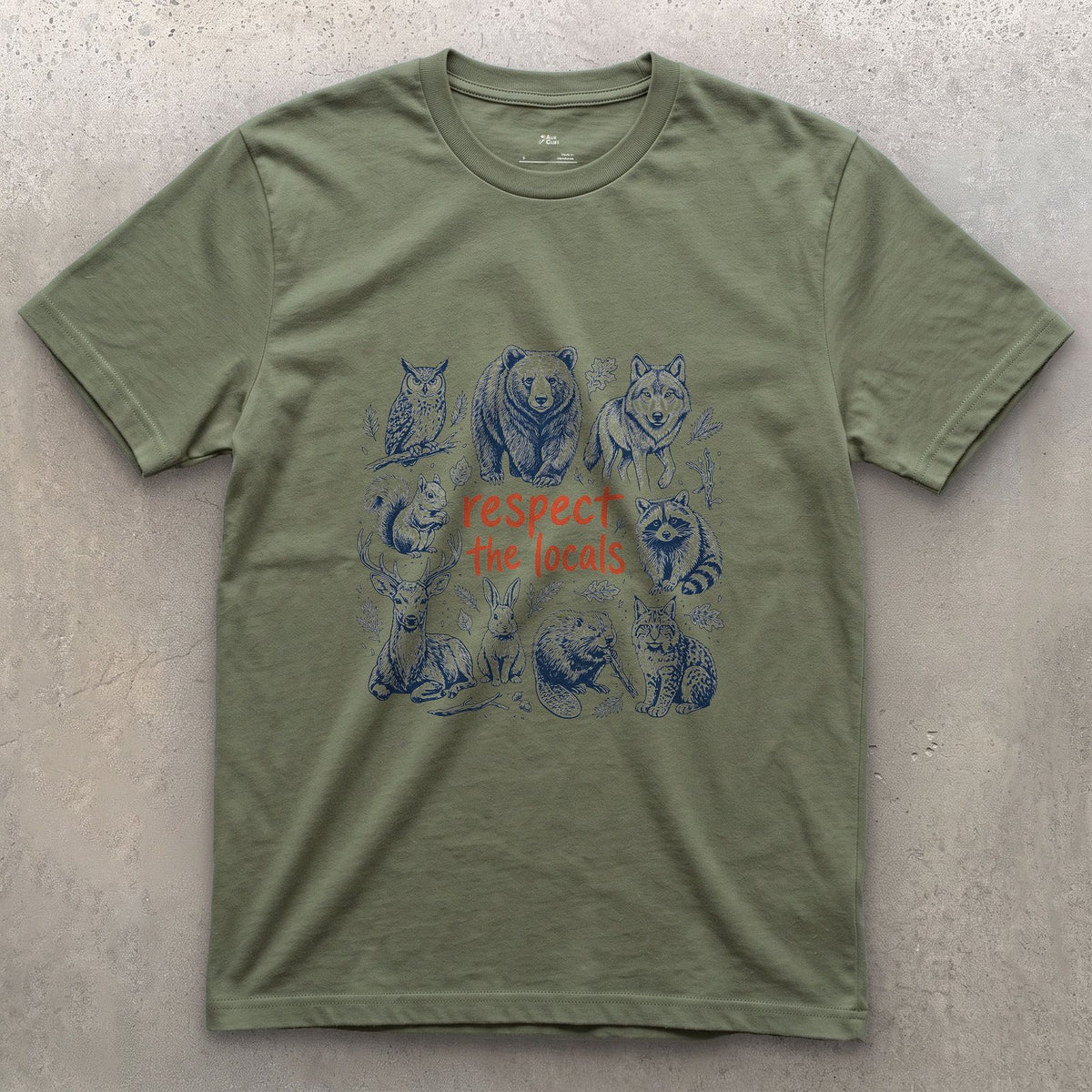 Respect the Wild Ones, Six Field Portraits design on a Military Green Gildan Softstyle t-shirt