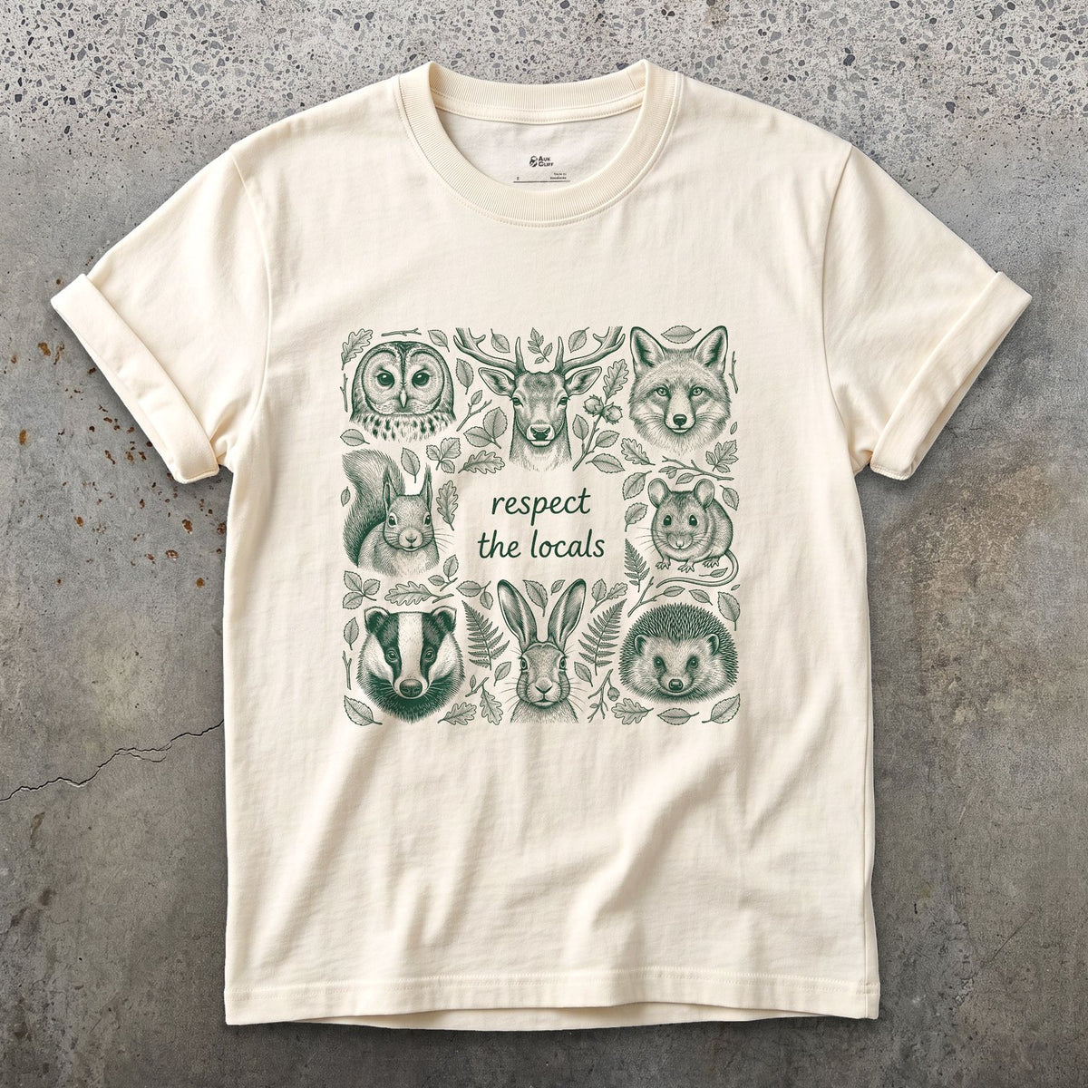 Respect the Wildlife, Five Field Portraits design on a Natural Gildan Softstyle t-shirt